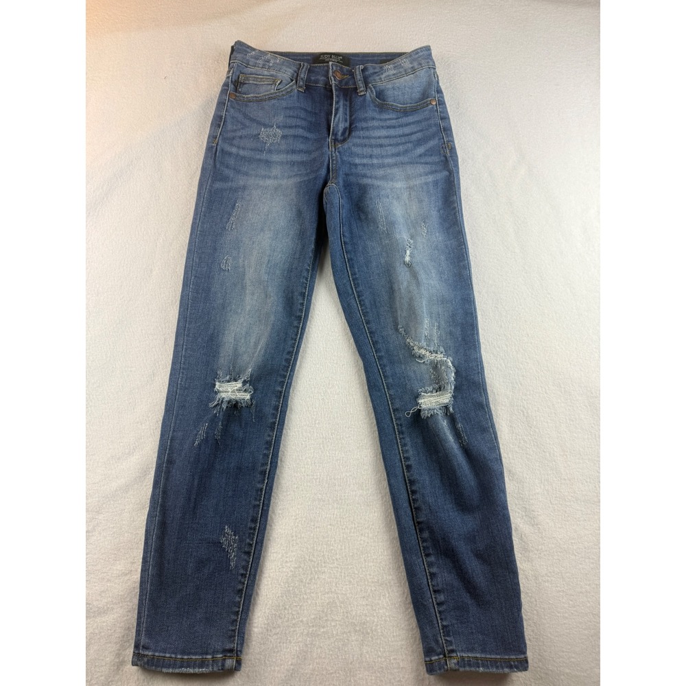 Judy Blue Distressed Relaxed Fit Jeans Size 27 Denim Blue‎ Wash